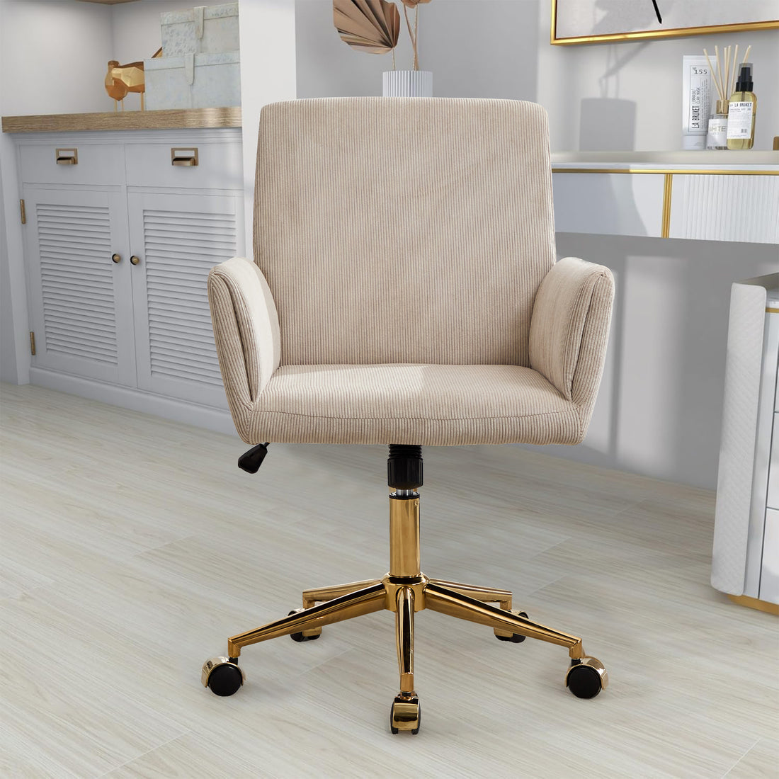 Ts Office Chair 1Pc Creamy White Creamy White Corduroy