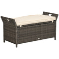 Outsunny 27 Gallon Patio Wicker Storage Bench, Outdoor Pe Rattan Patio Furniture, 2 In 1 Large Capacity Rectangle Garden Storage Box With Handles And Cushion, Cream White Brown White Steel