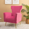 Velvet Accent Chair, Wingback Arm Chair With Gold Legs, Upholstered Single Sofa For Living Room Bedroom Rose Red Velvet 1 Seat