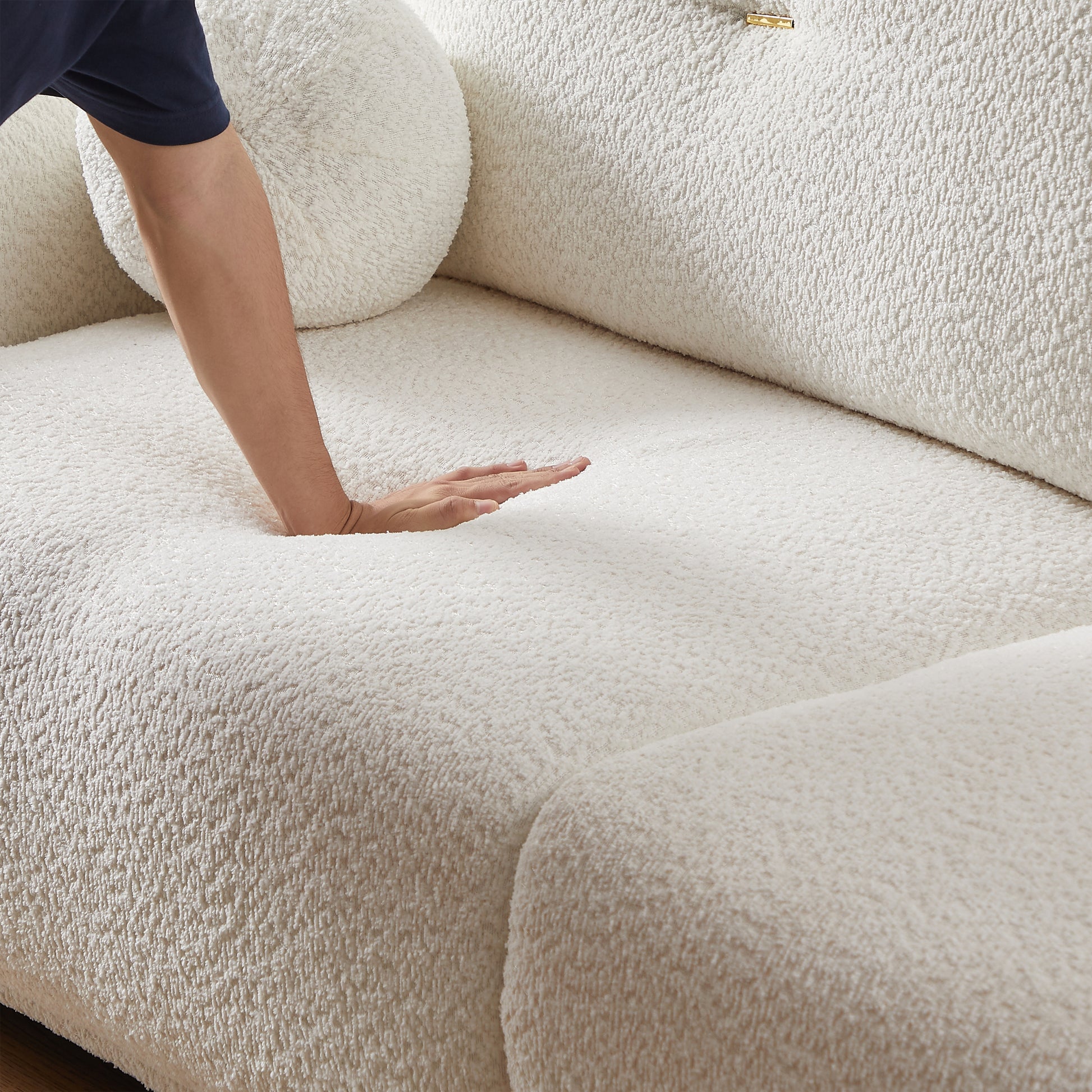 Lamb'S Wool 2 Seater Cushion Sofa 90'' Comfortable Sofa For Living Room Bedroom And Other Casual Spaces Lamb'S Wool Sofa With 2 Cushions And 2 Ball Pillows. Beige Beige Foam Fabric 2 Seat