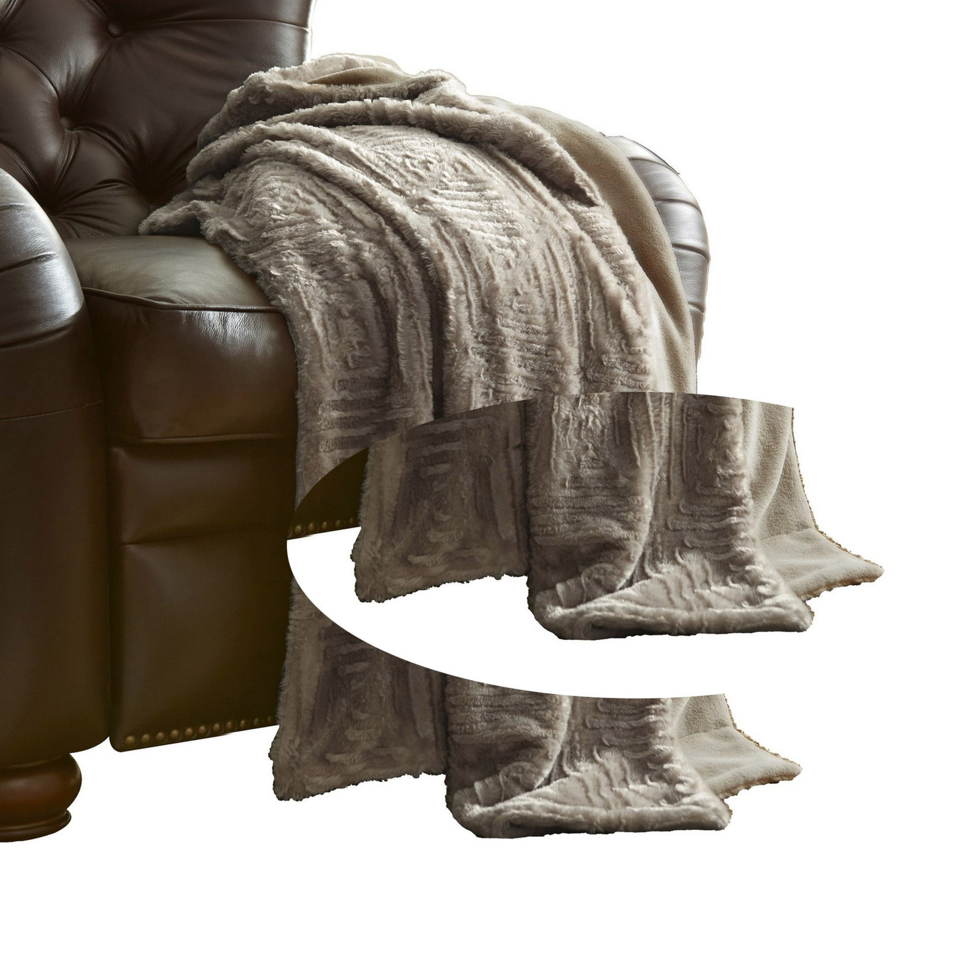 Treviso Faux Fur Throw With Fret Pattern By , Beige Beige Faux Fur