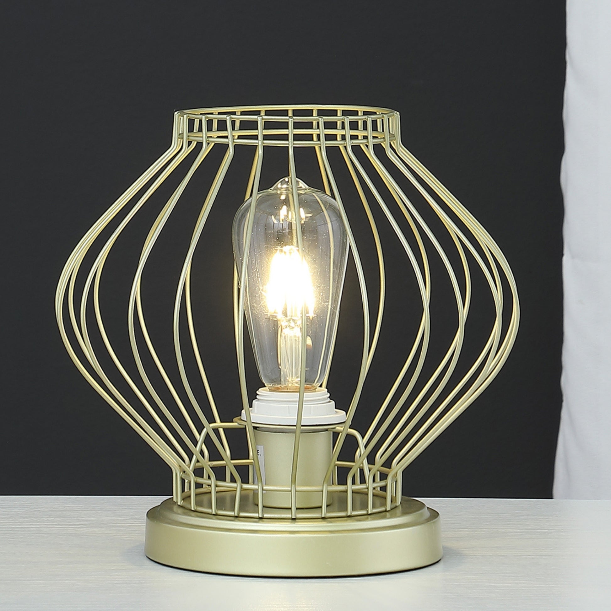 9.5" In Industrial Farm Cage Satin Matte Gold Uplight Metal Table Lamp Gold Metal