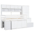 Twin Size Wooden Loft Bed Big Storage With Under Bed Desk, With Drawers, With Shelves, White Twin White Plywood