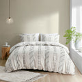 3 Piece Cotton Jacquard Duvet Cover Set Queen Ivory Cotton