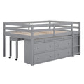 Full Size Loft Bed With Retractable Writing Desk And 4 Drawers, Wooden Loft Bed With Lateral Portable Desk And Shelves, Gray Full Gray Solid Wood Mdf