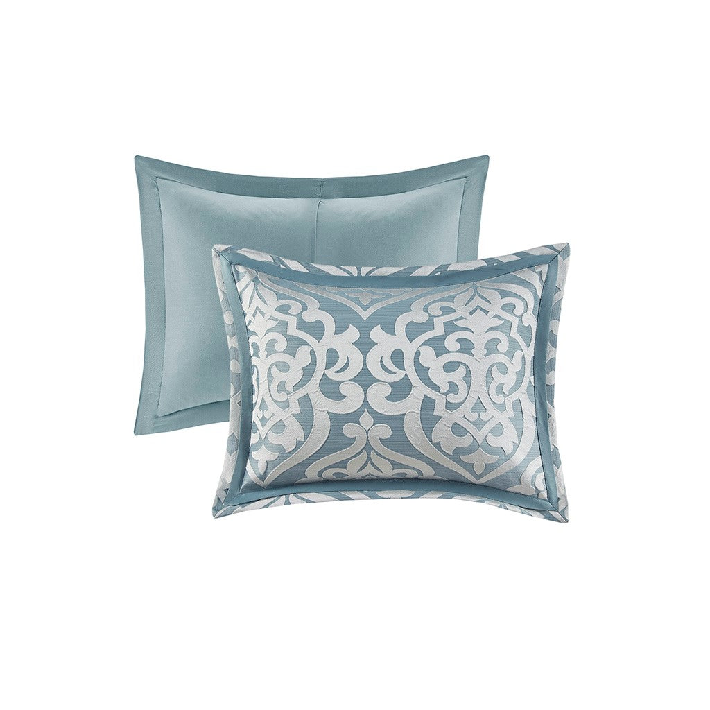 8 Piece Jacquard Comforter Set Aqua Silver Cal King California King Aqua Silver Polyester