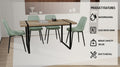 Mdf Light Wood Dining Table And Modern Dining Chair 4 Piece Set, Medieval Wooden Kitchen Dining Table Set, Rectangular Metal Base, Dining Table And Suede Chair Brown Green Mdf