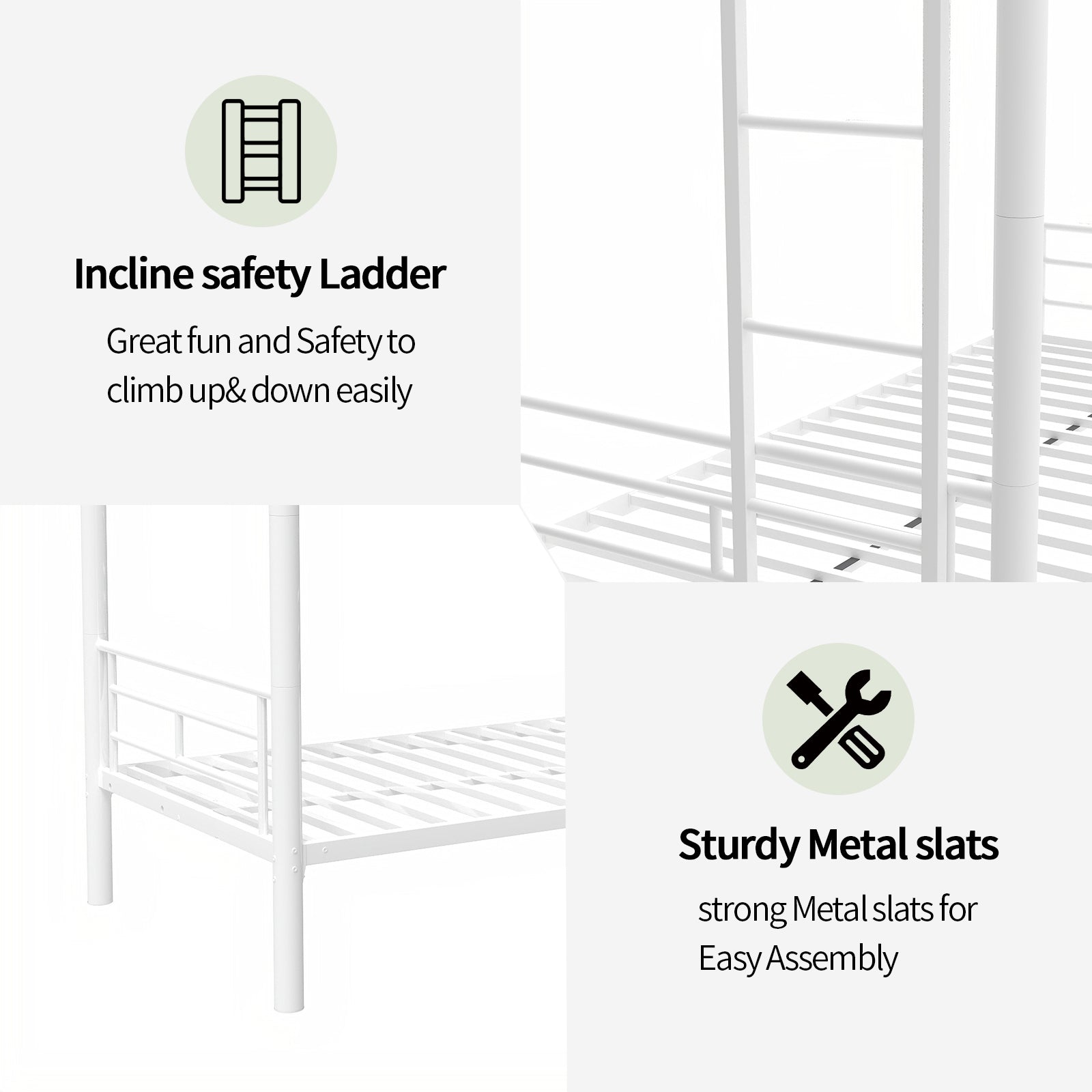 Bunk Bed Twin Over Twin Size With Ladder And High Guardrail, Able To Split, Metal Bunk Bed, Storage Space, Noise Free,White Box Spring Not Required Twin White Metal Metal