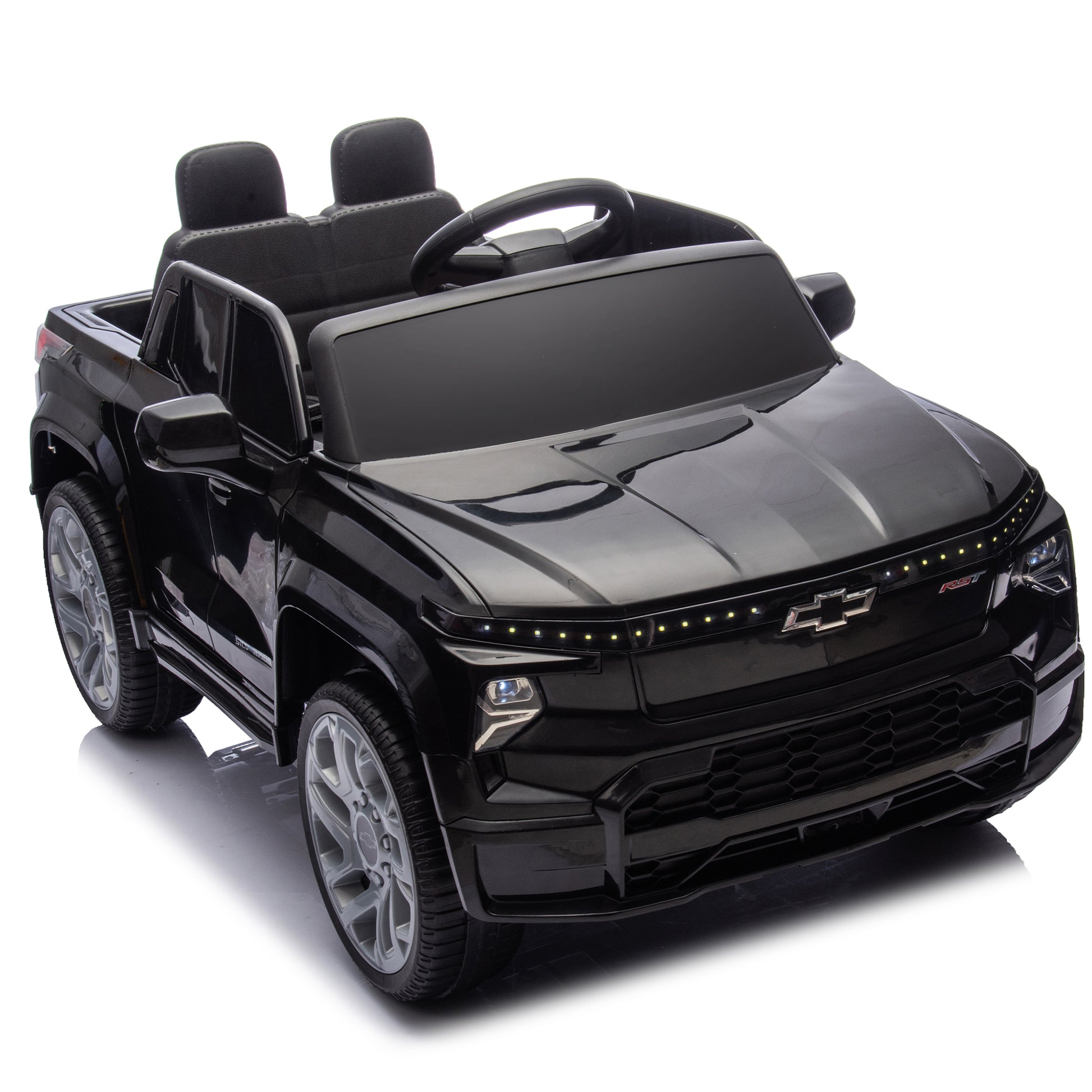 12V Kids Ride On Car W Parents Control,Licensed Chevrolet Silverado,Four Wheel Suspension,Led Lights,Bluetooth,Music,Usb,Mp3,Power Display,Speeds 1.86 3.11Mph For Kids Aged 2 5. Black 50 99 Lbs