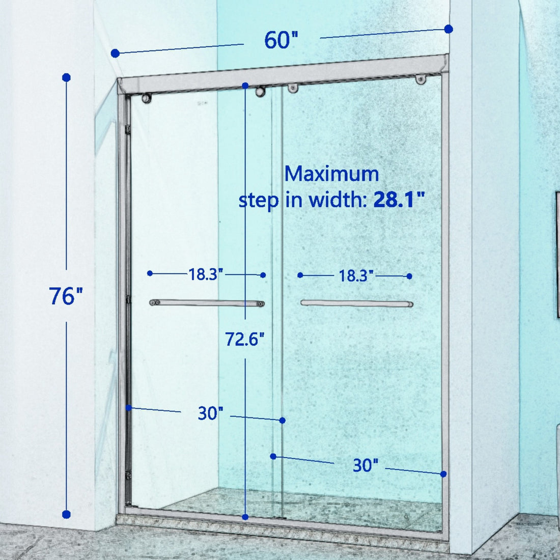 56 60"W X 76"H Double Sliding Shower Door, Aluminium Alloy Frame In Matte Black, 5 16" 8Mm Thick Sgcc Tempered Clear Glass. Matte Black Bathroom Classic,Luxury,Modern Glass Aluminium Alloy