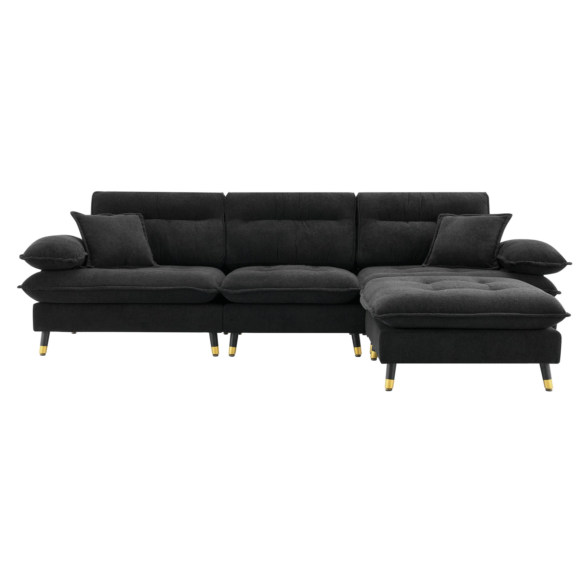 106*66.5" L Shaped Convertible Sectional Sofa,4 Seat Tufted Couch Set With Two Tone Adjust Legs,Cloud Chenille Fabric,Movable Ottoman For Living Room, Apartment,Office,3 Colors Black Chenille 4 Seat