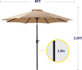 9Ft Outdoor Patio Umbrella With 8 Ribs, Table Umbrellas With Push Button Tilt Crank, Uv Protection Waterproof For Garden Deck Backyard Pool, Khaki Khaki Stainless Steel