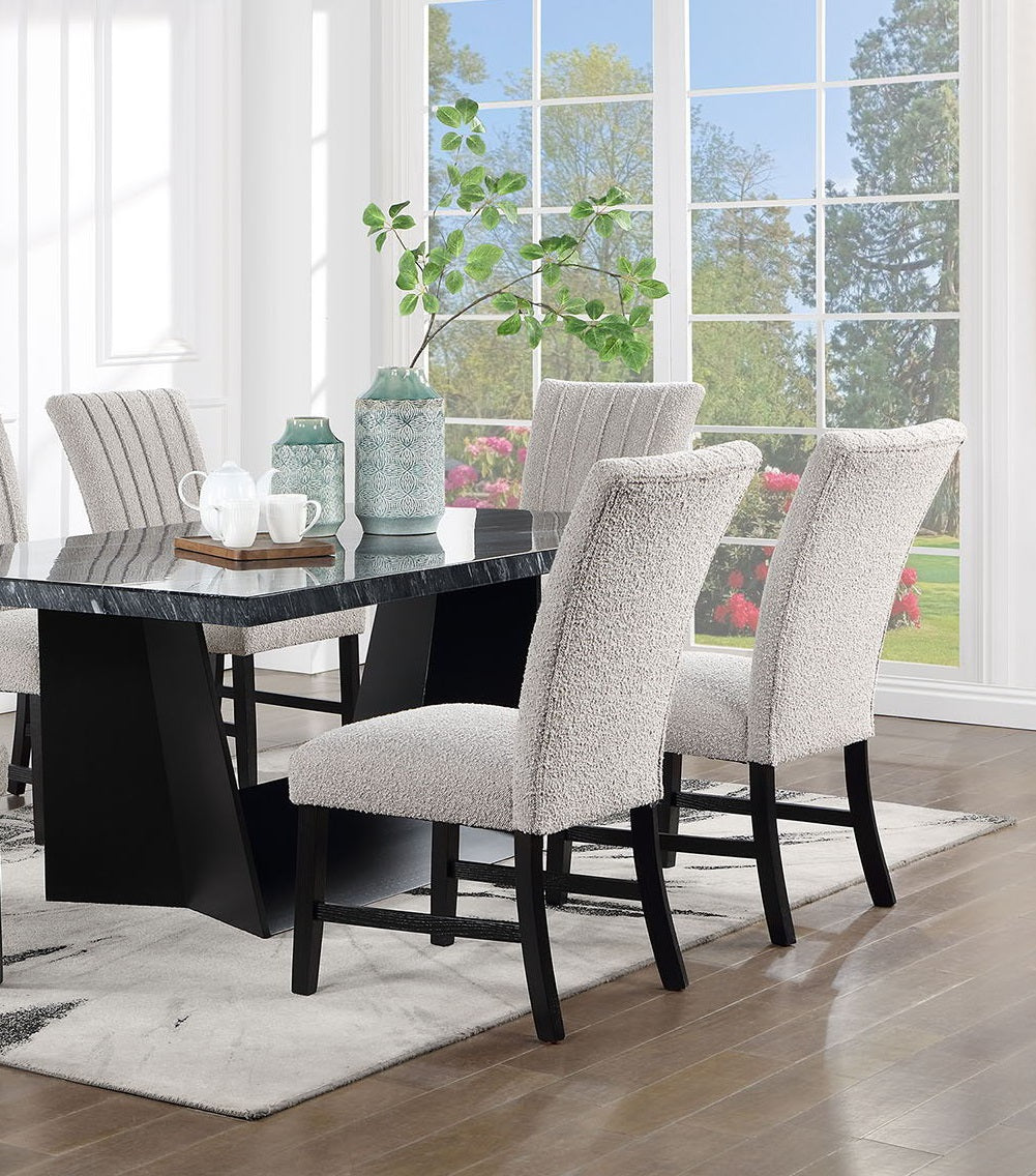 Unique Contemporary Gray Boucle Fabric Set Of 2Pc Dining Chairs Black Wooden Legs Parson Side Chair Black,Gray Dining Room Classic,Contemporary,Modern Side Chair Solid Back Set Of 2 Boucle,Solid