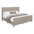 50.7'' High Headboard Corduroy Upholstered Bed Frame With Vertical Stripe Wingback And High Footboard No Box Spring Needed, King Size, Taupe Box Spring Not Required King Taupe Wood Bedroom Modern Bed Frame Wood