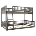 Full Xl Over Queen Bunk Bed With Ladder And Guardrails, Gray Box Spring Not Required Queen Gray Wood Bunk Solid Wood Mdf