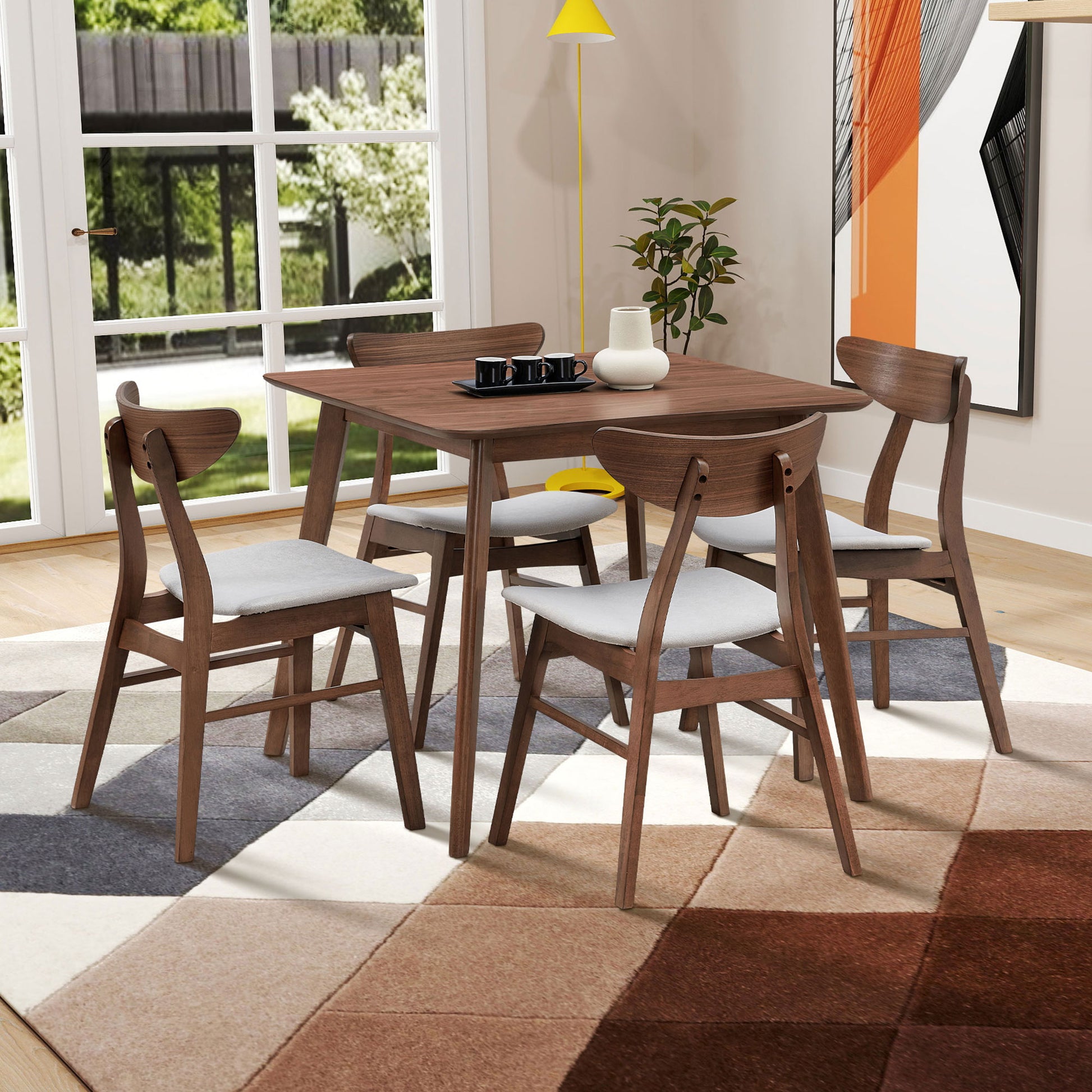 1 Table With 4 Chairs Wooden Dining Table Set, Modern Simple Design Square Kitchen Table And Fabric Upholstered Dining Chairs For Dining Room, Kitchen, Saving Space,Walnut Walnut Solid Wood Mdf