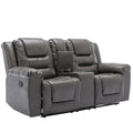 2 Seater Home Theater Recliner Manual Recliner Chair With A Storage Box And Two Cup Holders For Living Room,Bedroom, Grey Grey Foam Pu