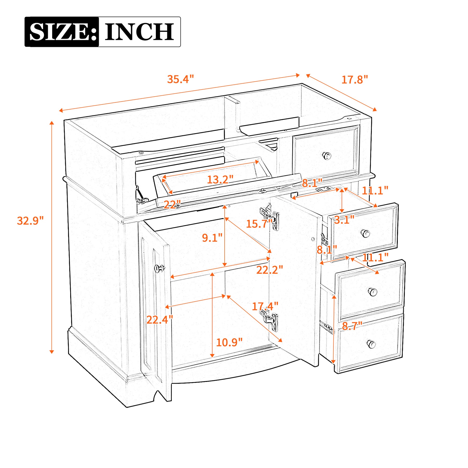 36'' Bathroom Vanity Without Basin Sink, Solid Wood Frame Bathroom Storage Cabinet, Freestanding Vanity With 3 Drawers& Adjustable Shelf Not Include Basin Sink White Bathroom Modern Solid Wood Mdf