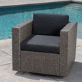 Puerta Mp1 Swivel Patio Chair With Cushions Single, Mix Black Dark Grey Black Gray Fabric,Iron,Wicker