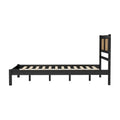 3 Pieces Bedroom Sets Full Size Wooden Platform Bed With Natural Rattan Headboard, Nightstands Set Of 2 With Rattan Woven Surfaces And Three Drawers For Bedroom, Black Black Particle Board