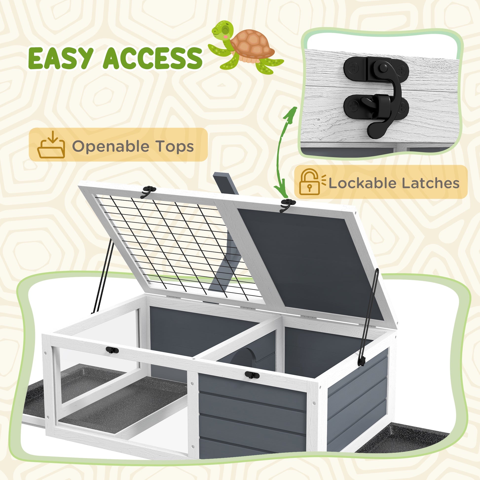 Pawhut Tortoise Habitat, Wooden Tortoise House, Indoor Outdoor Tortoise Enclosure With Lamp Holder, Pull Out Waterproof Trays, Openable Lids, Gray Gray Wood