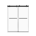 56'' 60'' W X 76'' H Soft Closing Double Sliding Frameless Shower Door With 3 8 Inch 10Mm Clear Glass In Matte Black Matte Black Stainless Steel