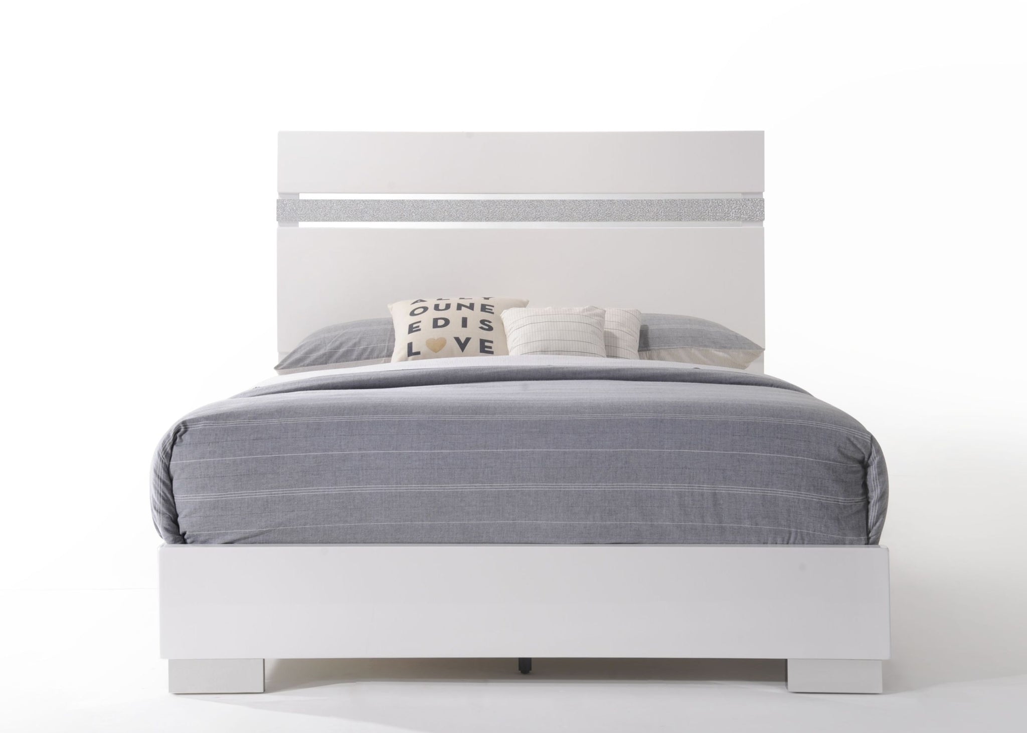 White High Gloss Queen Bed Box Spring Required Queen White Wood White Bedroom Contemporary Panel Wood