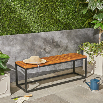 Jeco Industrial Wood And Metal Bench Teak Acacia Wood