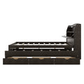 Full Size Wooden Led Platform Bed With Trundle, With Storage Headboard, With Drawers, Brown Full Brown Plywood