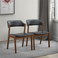 Enzo Black Leather Dining Chair Set Of 2 Solid Black,Brown Brown Dining Room Wipe Clean Mid Century Modern Dining Chairs Rubberwood Faux Leather,Solid Wood