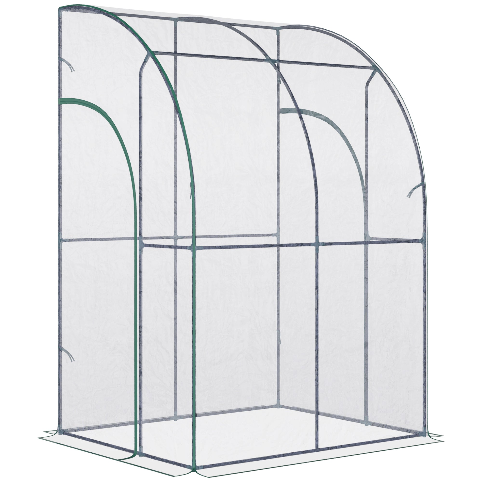 Outsunny 5' X 4' X 7' Lean To Greenhouse, Walk In Wall Mounted Hot House & Plant Nursery With 2 Zippered Roll Up Doors, Sloping Pvc Cover, Green And Clear Clear Steel