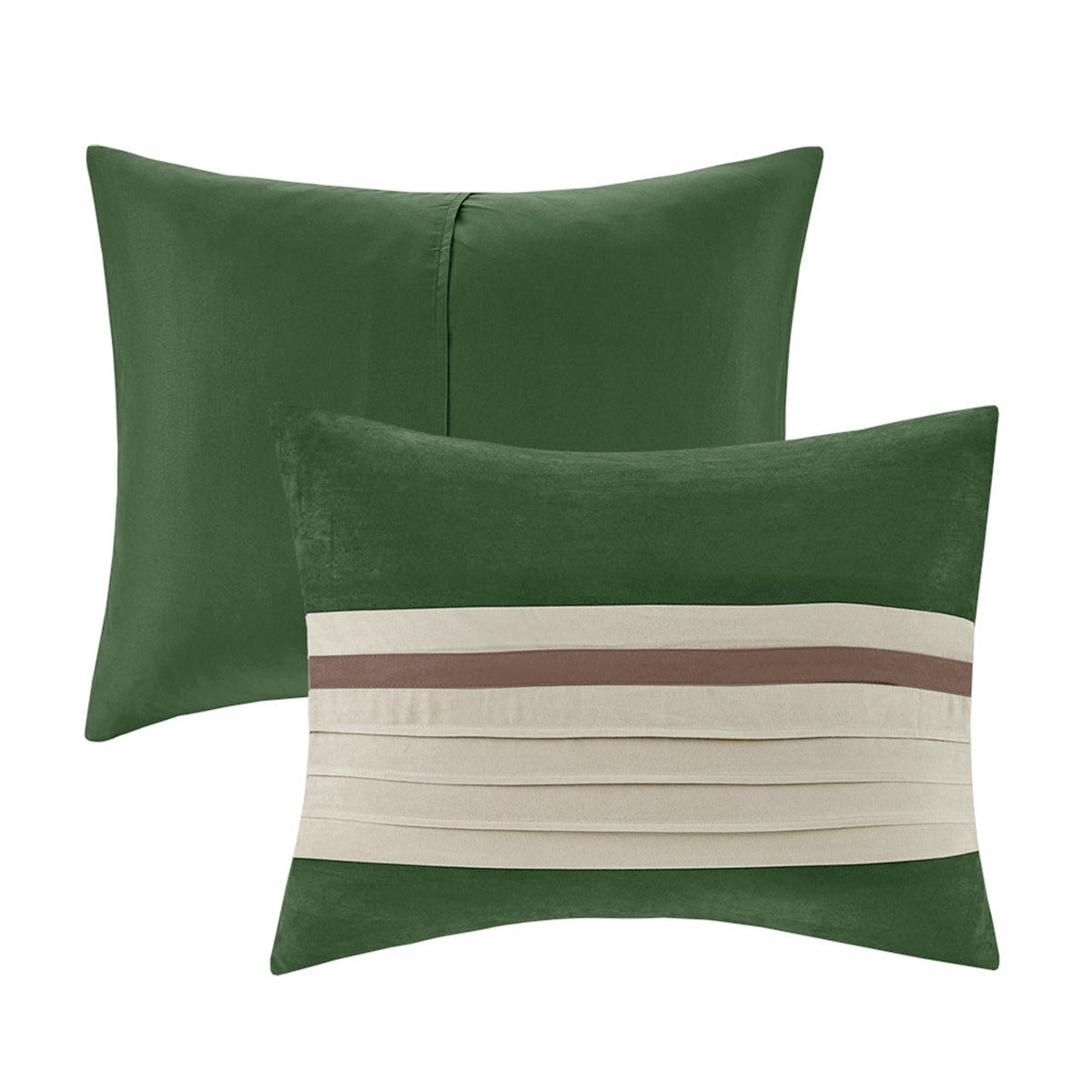 7 Pc Pieced Faux Suede Comforter Set Green Queen Queen Green Polyester