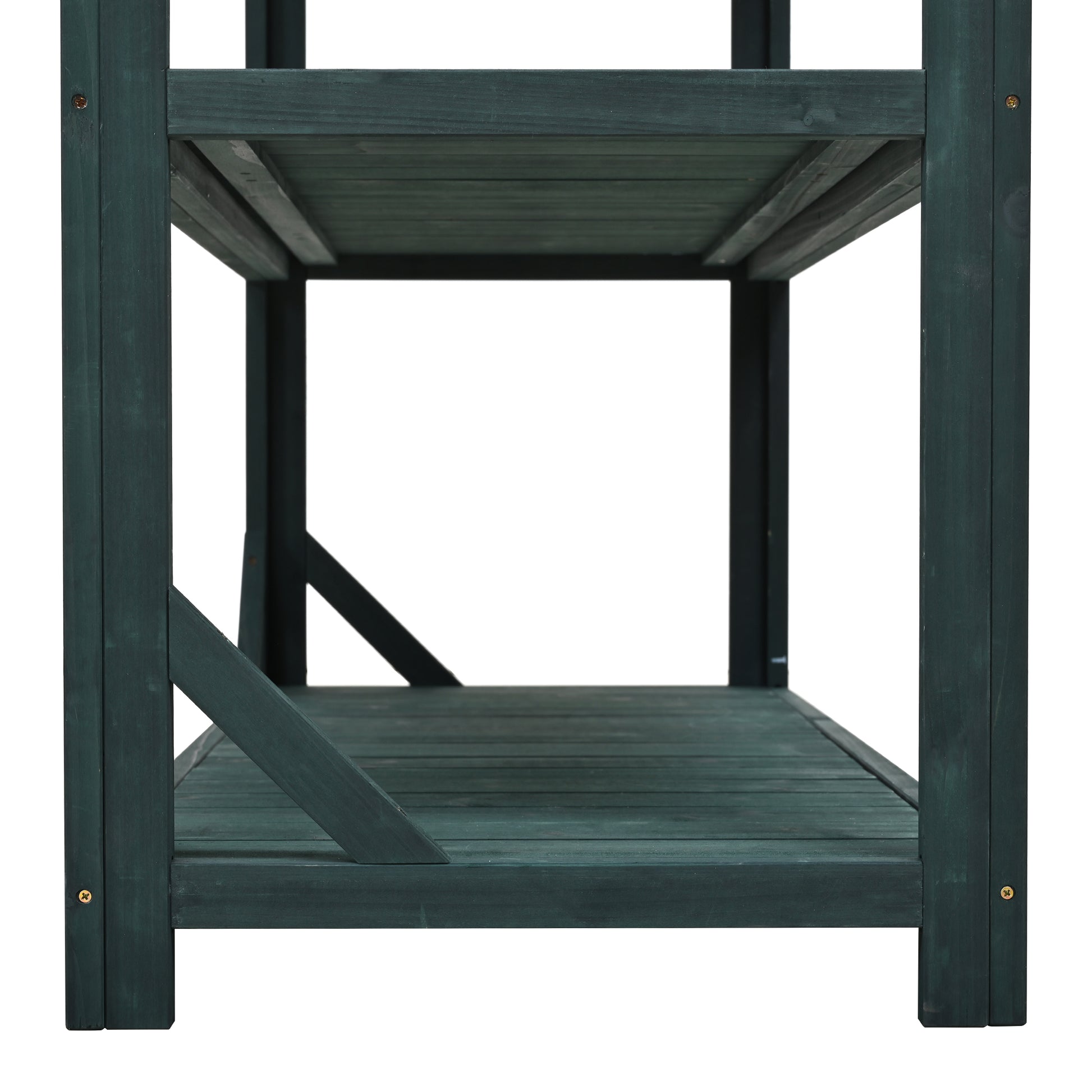 65" Large Wooden Farmhouse Rustic Outdoor Potting Bench Table, Patio Workstation, Garden Potting Bench With 4 Storage Shelves And Side Hook, Forest Green Green Garden & Outdoor Casual Wood Solid