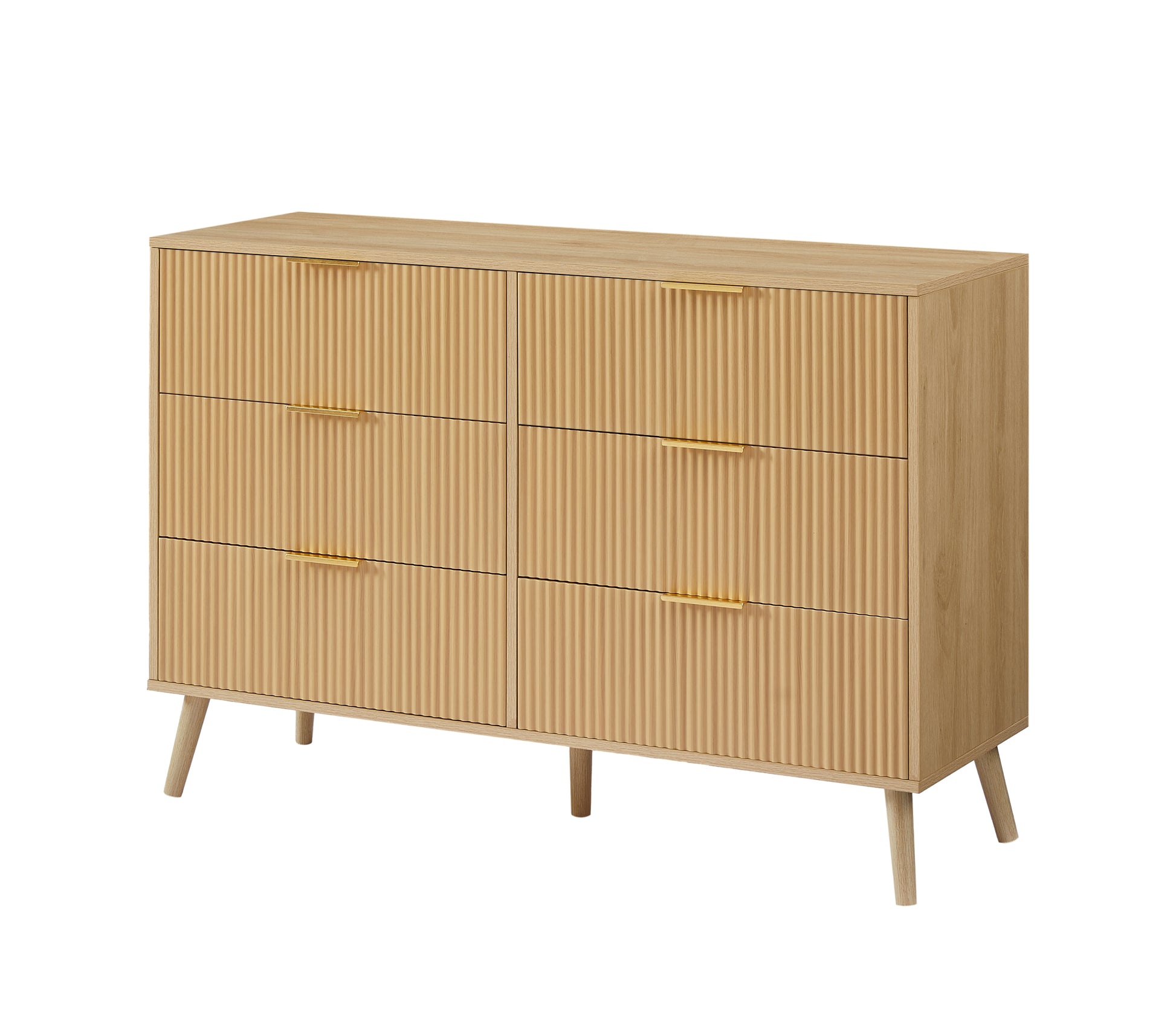 Bedroom Dresser, 6 Double Dressers With Wavy Drawers, Wooden Chest Of Drawers For Children'S Room, Living Room, Entrance And Hallway, Natural, 47.2''W X 15.8''D X 31.7''H. Natural Particle Board Mdf