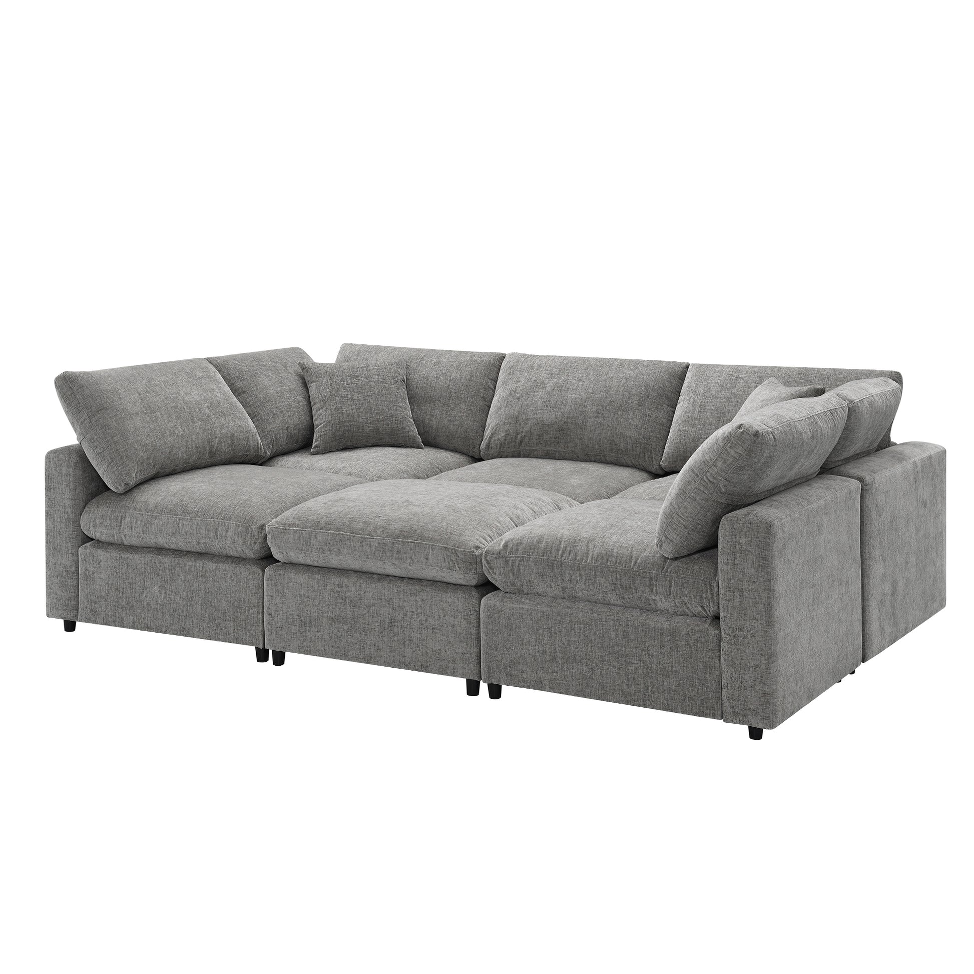 130*65" Modern Modular Cloud Sofa Bed, 6 Seat Chenille Sectional Couch Set With Ottoman,Free Combination,Convertible U Shaped Sleeper Sofa For Living Room, Apartment, 3 Colors Gray Chenille 6 Seat