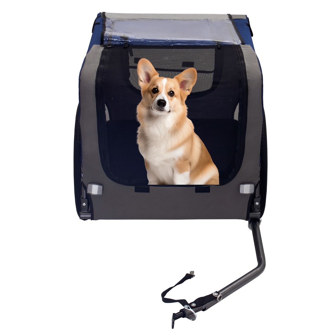 Dog Bike Trailer,Mesh Dog Cart With 3 Entrances, Safety Flag, 8 Reflectors, Folding Pet Carrier Wagon With 20 Inch Wheels, Bicycle Carrier For Medium And Small Sized Dogs Blue Gray Fabric Steel