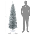 Homcom 6' Artificial Pencil Christmas Tree, Slim Xmas Tree With 390 Realistic Branch Tips And Plastic Stand, Silver Silver Plastic