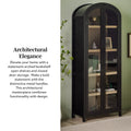 Modern 5 Shelf Arched Tall Bookcase With Glass Doors Black Black Mdf Mdf