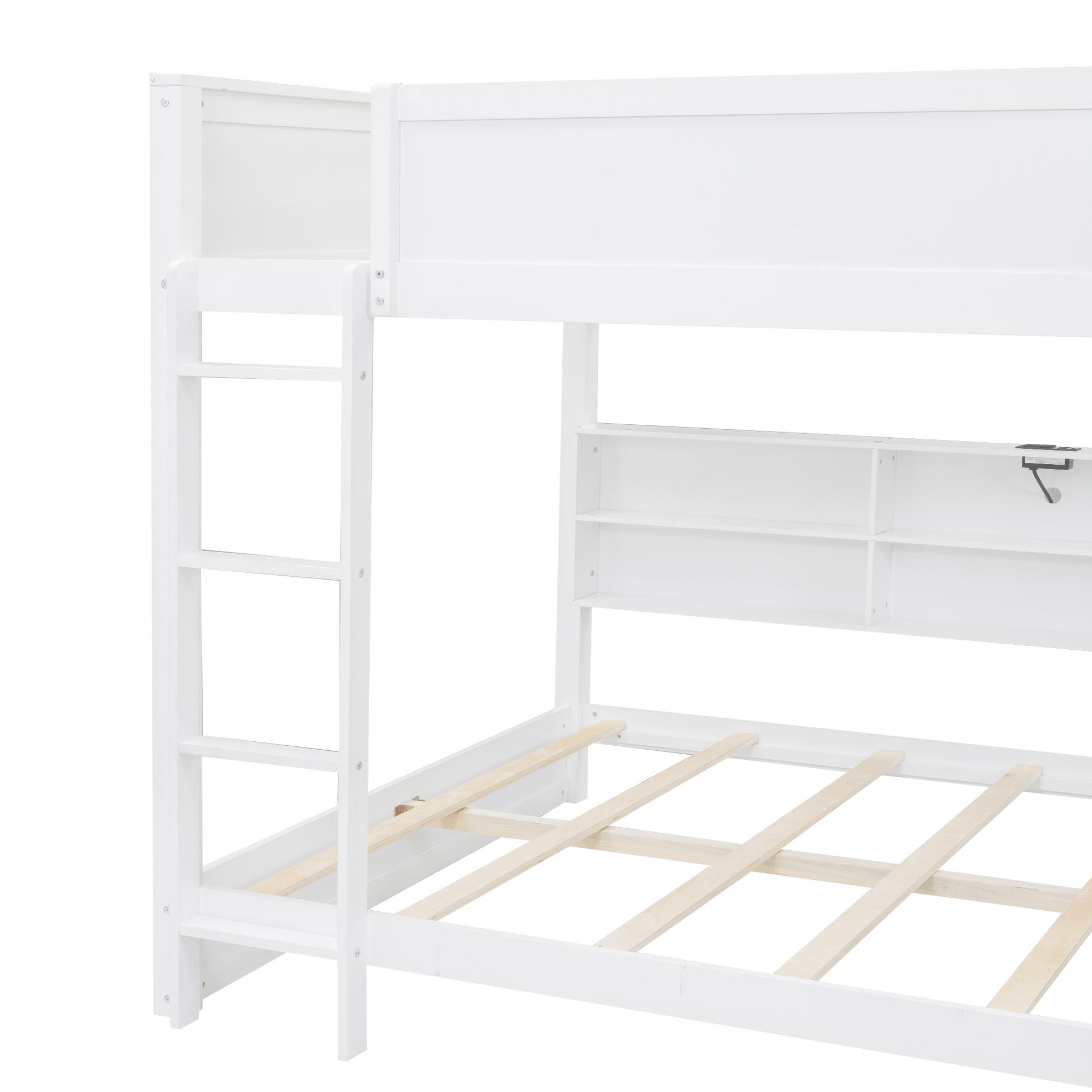 Queen Over Queen Bunk Bed With Storage Cabinets And Usb Ports, White Expected Arrival Time: 10.26 White Solid Wood Mdf