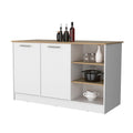 White And Ash 2 Door Kitchen Island With 3 Open Shelves White Kitchen Kitchen Carts Melamine