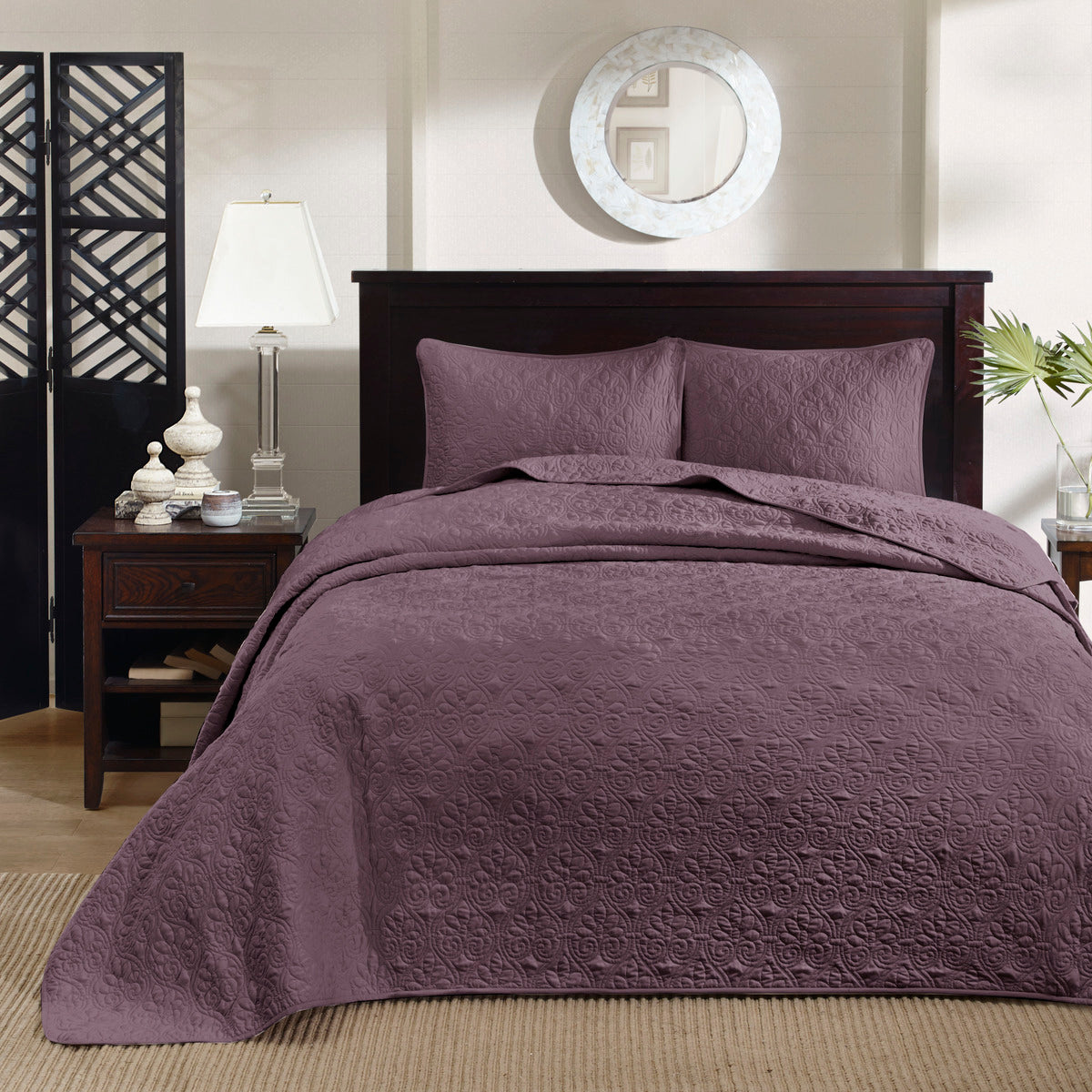 Reversible Quilt Set Purple Full Queen Purple Cotton
