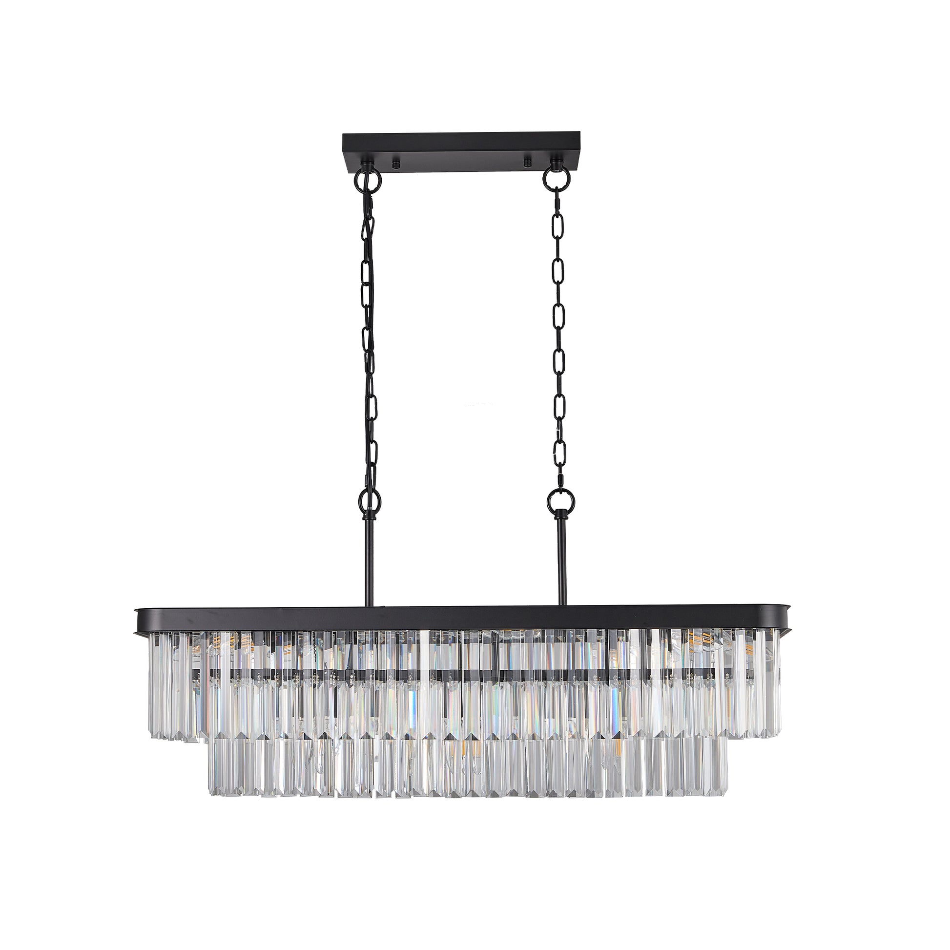 Chandeliers,Rectangular Crystal Chandelier Adjustable,E12 Modern Industrial Crystal Lights,Farmhouse Iron Ceiling Hanging Light For Kitchen Living Room Bedroom Black Bulb Not Included Black Crystal Iron