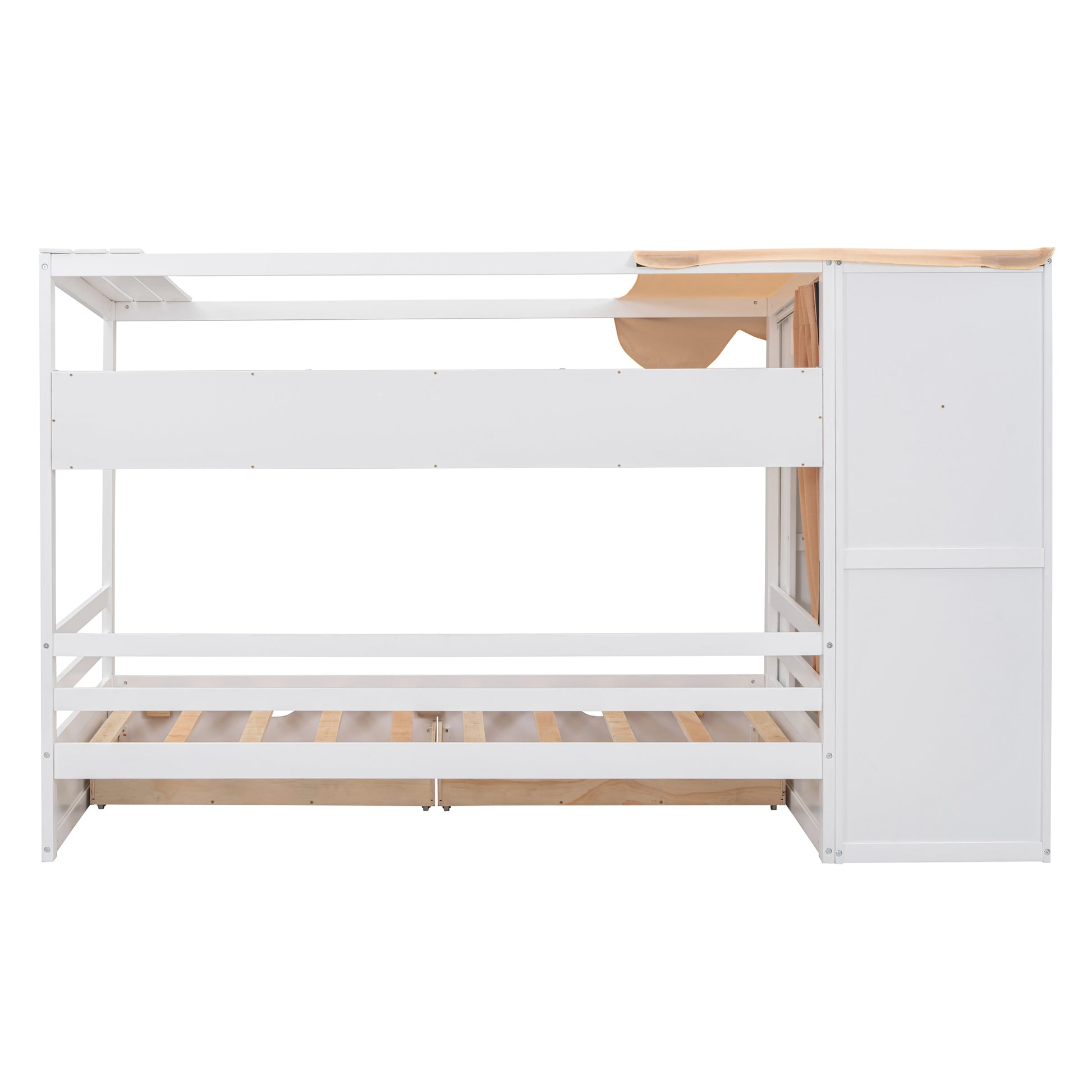 Twin Size House Bed With Two Drawers And Wardrobe,White Twin White Solid Wood