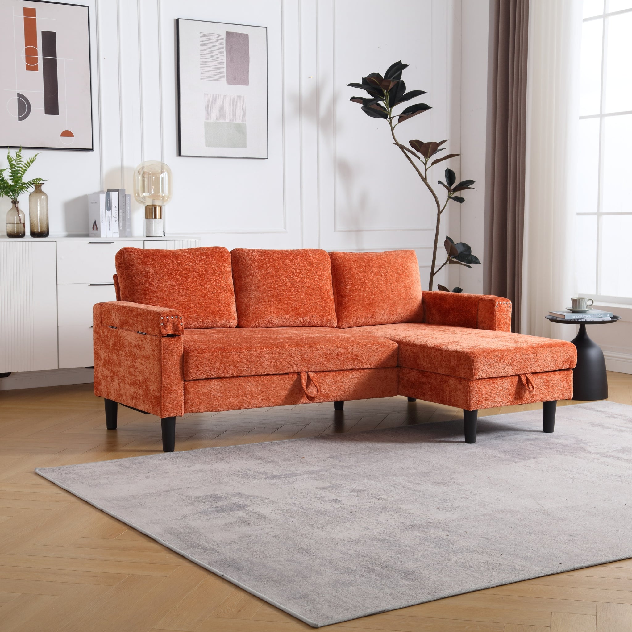 United Sectional Sofa Reversible Sectional Sleeper Sectional Sofa With Storage Chaise Orange Chenille