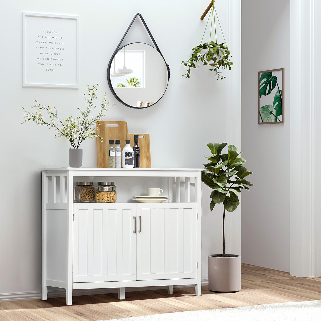 Homcom Kitchen Sideboard, Buffet Cabinet With 2 Doors, And Adjustable Shelves For Dining Room, White White Mdf