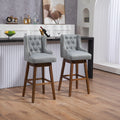 Coolmore Bar Stools Set Of 2 Counter Height Chairs With Footrest For Kitchen, Dining Room And 360 Degree Solid Wood Legs Swivel Bar Stools Set Of 2 Gary Linen Gray Foam Linen