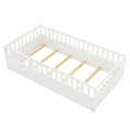 Twin Size Floor Bed, Integral Construction With Super High Security Barrier, Door, Children'S Floor Bed Frame, Montessori Wooden Children'S Floor Bed, Support Slat White Box Spring Required Twin White Wood Brown Bedroom American Design,Artsy Pine Bed