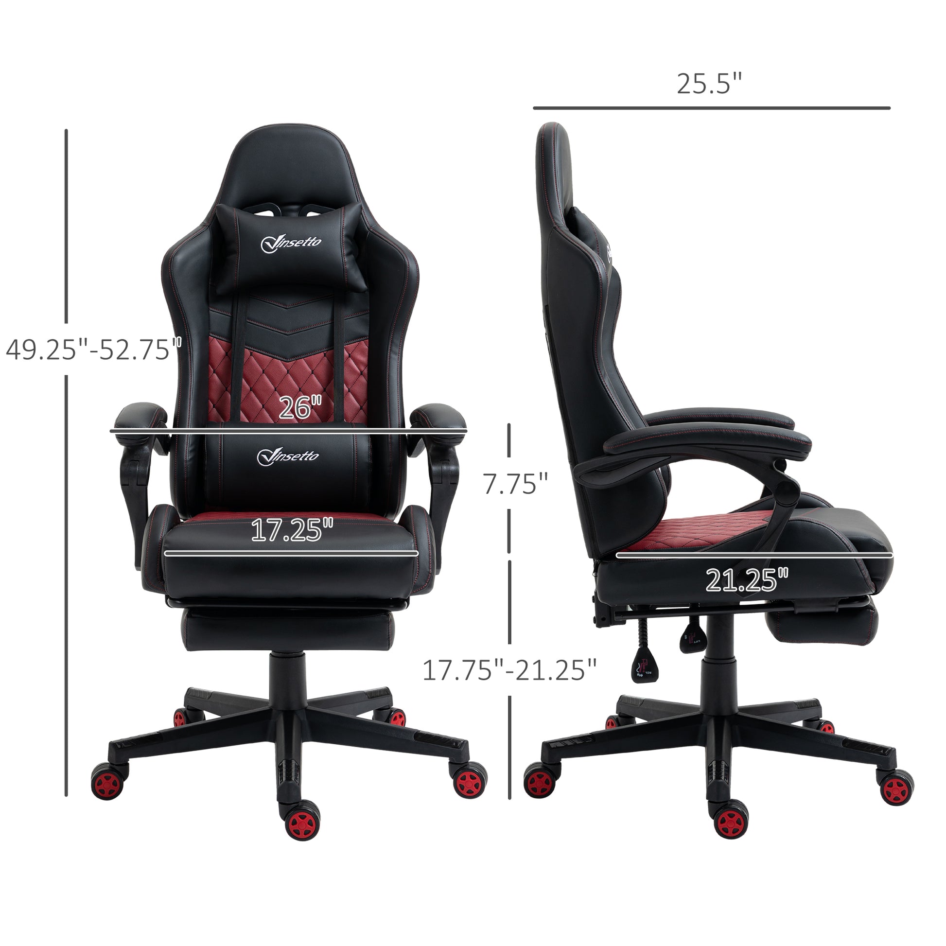 Vinsetto Racing Gaming Chair Diamond Pu Leather Office Gamer Chair High Back Swivel Recliner With Footrest, Lumbar Support, Adjustable Height, Black Black Pu