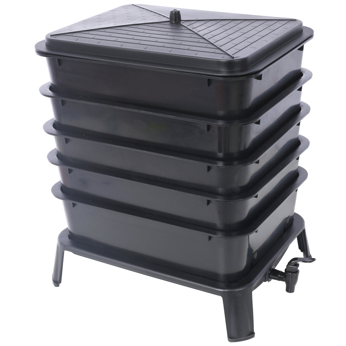 5 Layer Worm Compost Bin, 50L Worm Composter, Easy Setup Inclusive Worm Farm Kit For Recycling Food Waste Black Plastic