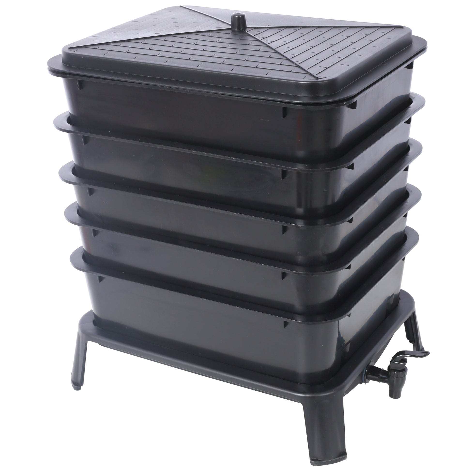 5 Layer Worm Compost Bin, 50L Worm Composter, Easy Setup Inclusive Worm Farm Kit For Recycling Food Waste Black Plastic